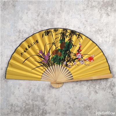 Веер 50 см бамбуковая основа Желтый с Цветами / 622-11 /уп 50/200/742903