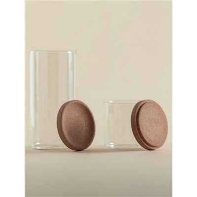 Банки для сыпучих SL Home «Алькорноке», 2 банки 280 ми, 2 банки 650 мл, с пробковой крышкой, на подставке, стекло, прозрачные