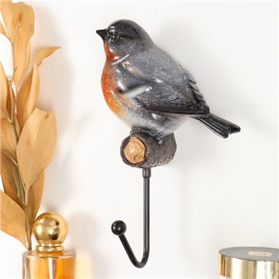 Настенный крючок декоративный «Снегирь», полистоун, лак, 12.5×6.5×19.5 см
