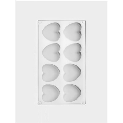 Форма для муссовых десертов и выпечки KONFINETTA «Сердца», 30×17.5×3 см, 8 ячеек (6.2×6 см), силикон, белая