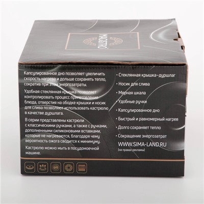 Кастрюля Magistro Tefida, 4.6 л, AISI - 201, крышка-дуршлаг, носик для слива, капсульное дно, с крышкой, индукция, нержавеющая сталь