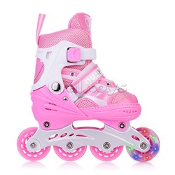 Роликовые коньки раздвижные, PU колёса со светом, размер S, розовые, в сумке