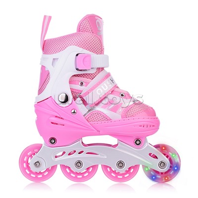 Роликовые коньки раздвижные, PU колёса со светом, размер S, розовые, в сумке