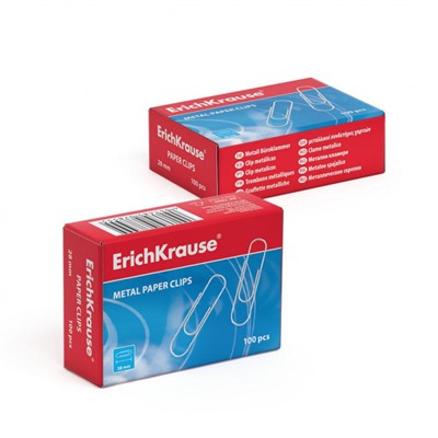 Скрепки канцелярские 28мм/100шт серебрянные 7855 ErichKrause