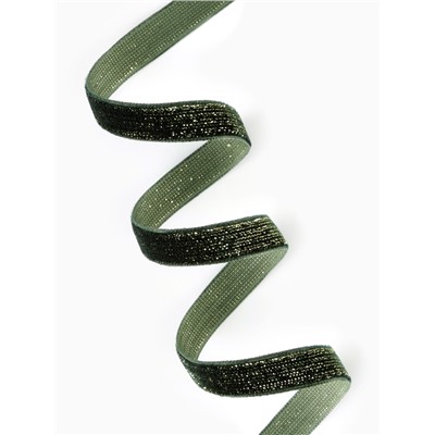 Лента бархатная, с золотым люрексом, 10 мм, 18±1 м, зелёная №165