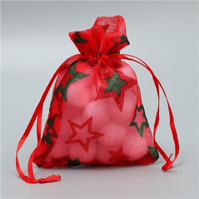 Мешочек подарочный новогодний органза «Звёздочки», 10×12 см ± 1.5 см