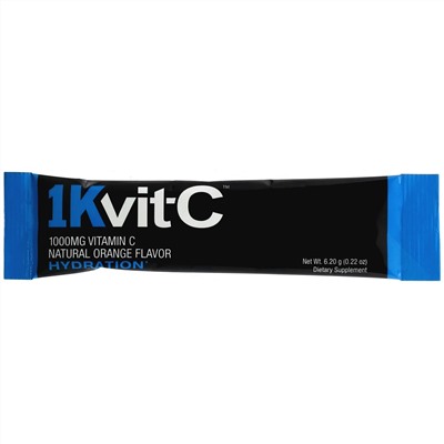 1Kvit-C, Витамин C, поддержание водного баланса, шипучая смесь для приготовления напитка, натуральный апельсиновый вкус, 1000 мг, 30 пакетиков по 6,2 г (0,22 унции)