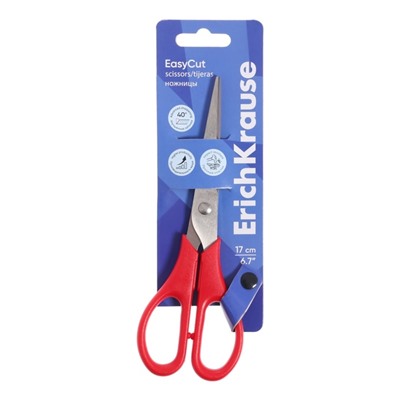 Ножницы ErichKrause EasyCut, 17 см, лезвия из нержавеющей стали, двойная заточка, ударопрочный пластик, МИКС