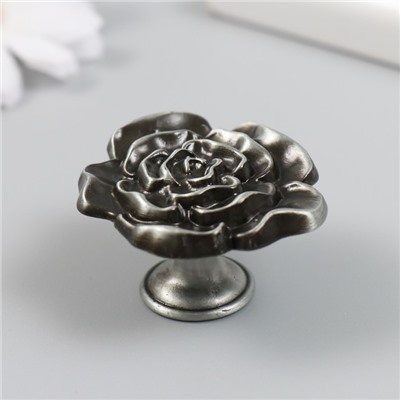 Ручка для шкатулки металл «Пион», состаренное серебро, 3.9×4.4×2.5 см