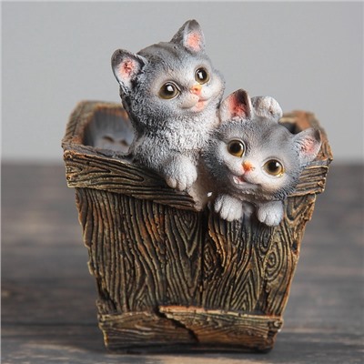 Декоративное кашпо для цветов «Ящик с котятами», 1.3 л, 16×18×20 см, полистоун