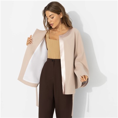 Жакет‑кейп на подкладе, Яркий эффект (пудра, с поясом)