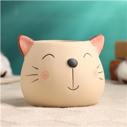 Фигурное кашпо для цветов «Добрый котик», 9×9×7 см, керамика, бежевое