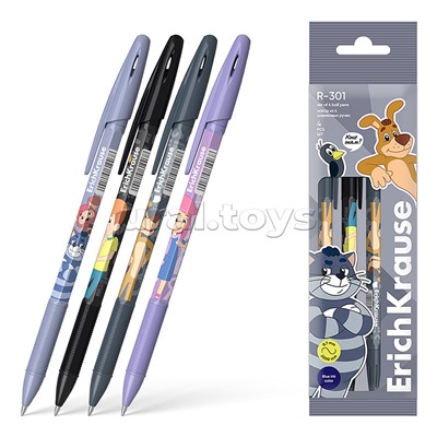 Набор из 4 ручек шариковых Stick&Grip Простоквашино 0.7, цвет чернил синий