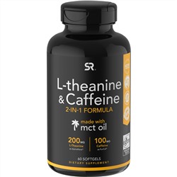 Sports Research, L-теанин и кофеин с маслом MCT, 60 капсул