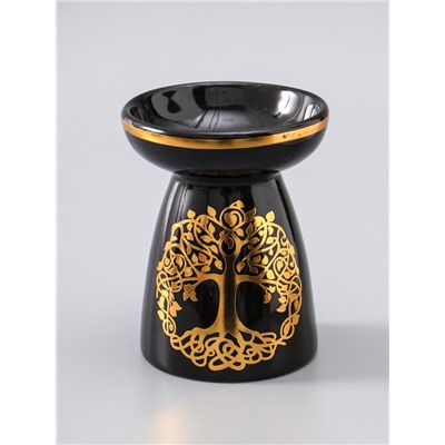 УЦЕНКА Аромалампа керамика "Древо жизни" чёрная с золотом 9,3х9,3х11,8 см