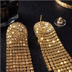 Комплект вечерней бижутерии со стразами чокер и серьги, цвет: шампань, арт.012.097