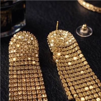 Комплект вечерней бижутерии со стразами чокер и серьги, цвет: шампань, арт.012.097