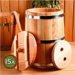 Кадка-бочка для засолки дубовая, 15 л, металлический обруч, с крышкой, с гнетом