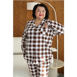 Теплая пижама больших размеров с рубашкой и штанами