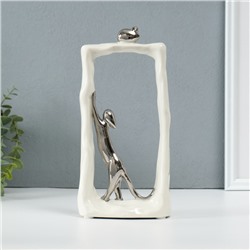 Фигурка керамика «Кошки-мышки - охота. Прямоугольник», белый с серебром, 6.2×12×24.5 см