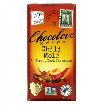 Chocolove, Chili Mole in Strong Dark Chocolate, 3.2 oz (90 g)