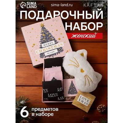 Набор новогодний подарочный KAFTAN Merry Christmas, носки размер 36-39 (23-25 см), маска для сна, открытка 2 шт.