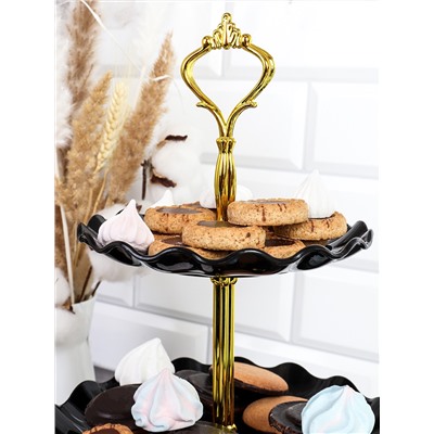 Ваза для сервировки 3-х ярусная 15/20/25 Круг Волна черная / KB22 /уп 80/ Пластик/739562