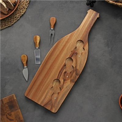 Набор для подачи сыра Magistro Bottle, 3 ножа, 48×17×1.5 см, акация