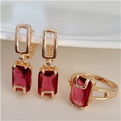 Комплект ювелирная бижутерия коллекция  "Дубай" серьги и кольцо 18 р, покрытие: позолота, вставка: фианиты, цвет: малиновый, арт.217.308-18