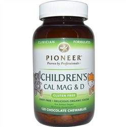 Pioneer Nutritional Formulas, Детская добавка с кальцием, магнием и витамином D, со вкусом шоколада, 120 жевательных таблеток
