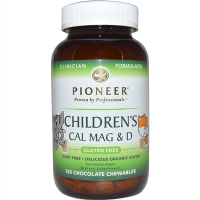 Pioneer Nutritional Formulas, Детская добавка с кальцием, магнием и витамином D, со вкусом шоколада, 120 жевательных таблеток