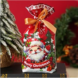 Пакет новогодний с атласной лентой для подарков и конфет 23*15 см. "Дед Мороз" Красный