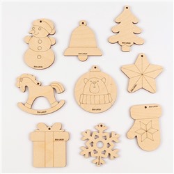 Заготовки для творчества. Набор ёлочных подвесок для росписи «Новый год!», 9 шт.