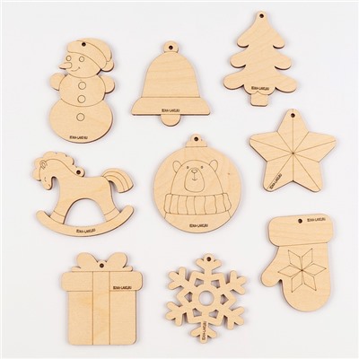 Заготовки для творчества. Набор ёлочных подвесок для росписи «Новый год!», 9 шт.