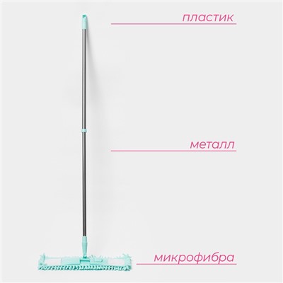 Швабра для мытья пола плоская Доляна, насадка из микрофибры букли 42×14 см, телескопическая стальная ручка 80(130) см