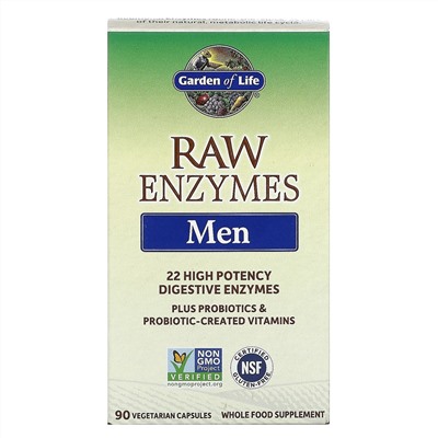 Garden of Life, RAW Enzymes, ферменты для мужчин, 90 вегетарианских капсул