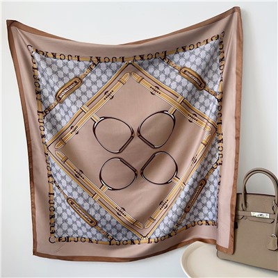 Платок шелковый на голову и шею весенний, мультицвет