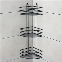 Полка для ванной угловая 3-ярусная, 20×20×66 см, чёрная