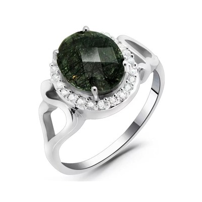 Кольцо из серебра рутиловый кварц черный, Вираж