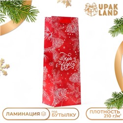 Пакет подарочный новогодний под бутылку «Перья», 13×36×10 см