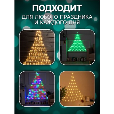 Гирлянда «Сеть-ёлка» 2×2 м, IP20, тёмная нить, 152 LED, свечение мульти, 8 режимов, 220 В