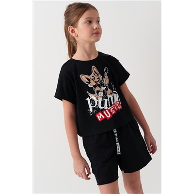 Комплект трикотажный для девочек: фуфайка (футболка), шорты PLAYTODAY, 1240079