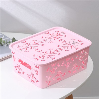 Контейнер для хранения с крышкой «Колокольчики», пластик, 25.5×20×11 см, розовый