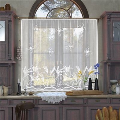 Тюль на кухню без шторной ленты 170×170 см, цвет белый, 100% полиэстер