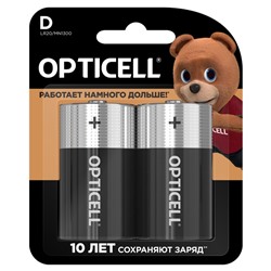 Батарейка алкалиновая OPTICELL, D, LR20-2BL, 1.5В, блистер, 2 шт