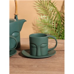 Набор для чаепития «Зелёный глаз», чайник, 2 чайные пары, керамика