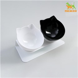 Миски, 27.5×14×15 см, 2 шт., на белой подставке, пластик, чёрная, белая