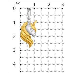 Подвеска из серебра с позолотой родированная - Единорог 925 пробы П-3894рз