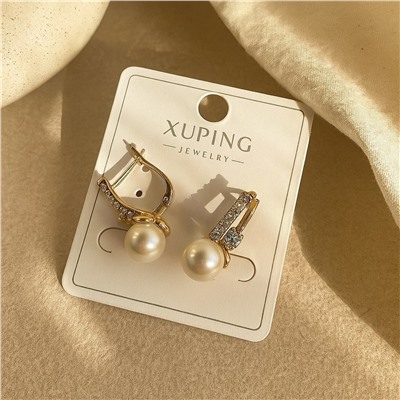 Серьги коллекция "Xuping" покрытие позолота, вставка: искусственный жемчуг и фианиты, арт.004.054