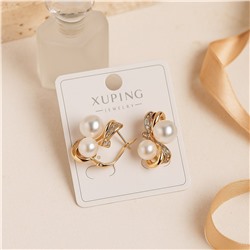 Серьги коллекция "Xuping" покрытие позолота, вставка: искусственный жемчуг и фианиты, арт.004.033